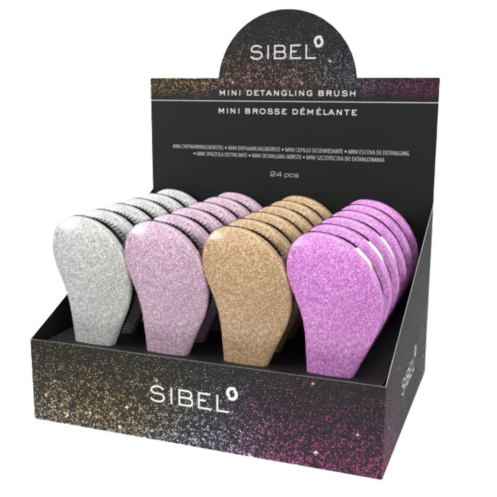 Sibel Mini-Entwirrungsbürste mit Glitzer-Display, 24 Stück