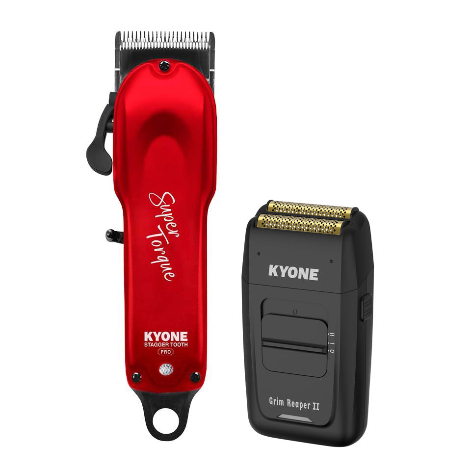 Kyone Set Stagger Tooth Pro Haarschneider + gratis Grim Reaper Doppelfolienrasierer