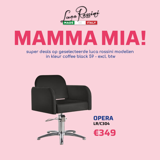 Luca Rossini Kappersstoel Opera Zwart - MAMMA MIA - KOOS • alles voor je haar