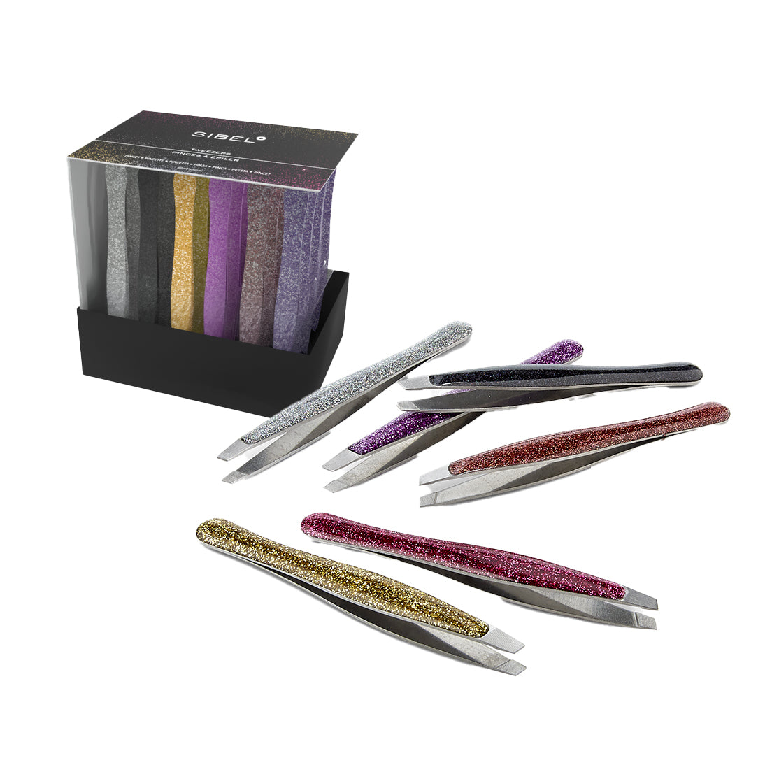 Pince à épiler Sibel à paillettes, lot de 24